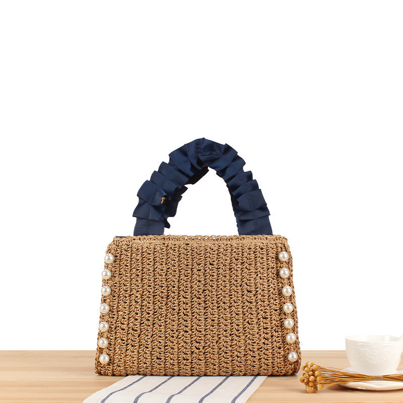 Handbag with High-Quality Pearl Embellishment and Fashionable Ruffled Handle LoungeYard — product view 4