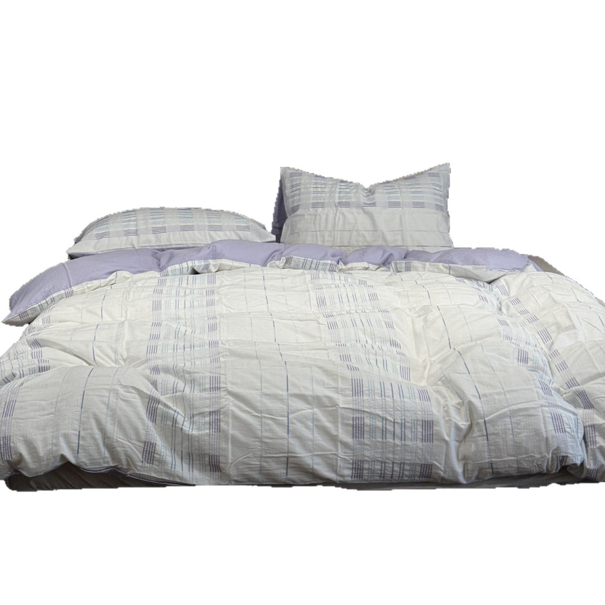 Cotton percale bedding set with a light quilted texture and subtle striped texture — product view 4