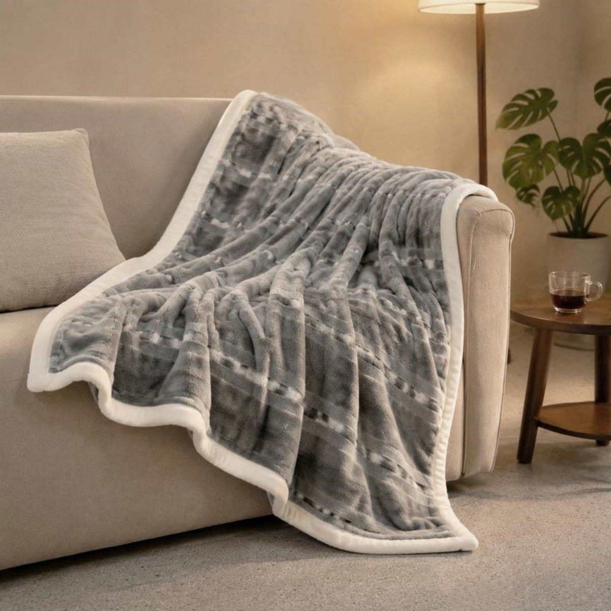 Textured Reversible Fleece Throw Blanket LoungeYard — product view 2