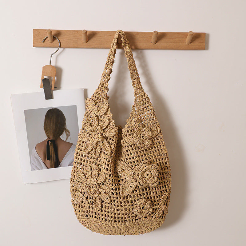 Crocheted shoulder bag with floral appliqués LoungeYard — product view 1