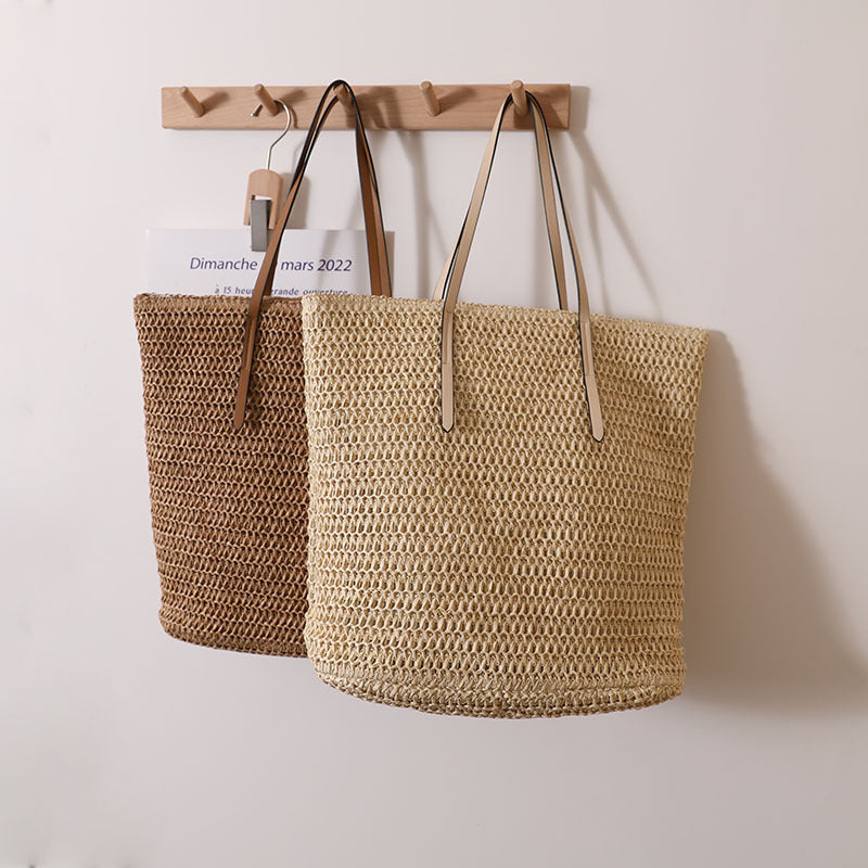 Braided shopping bag with elegant leather handles LoungeYard — product view 1