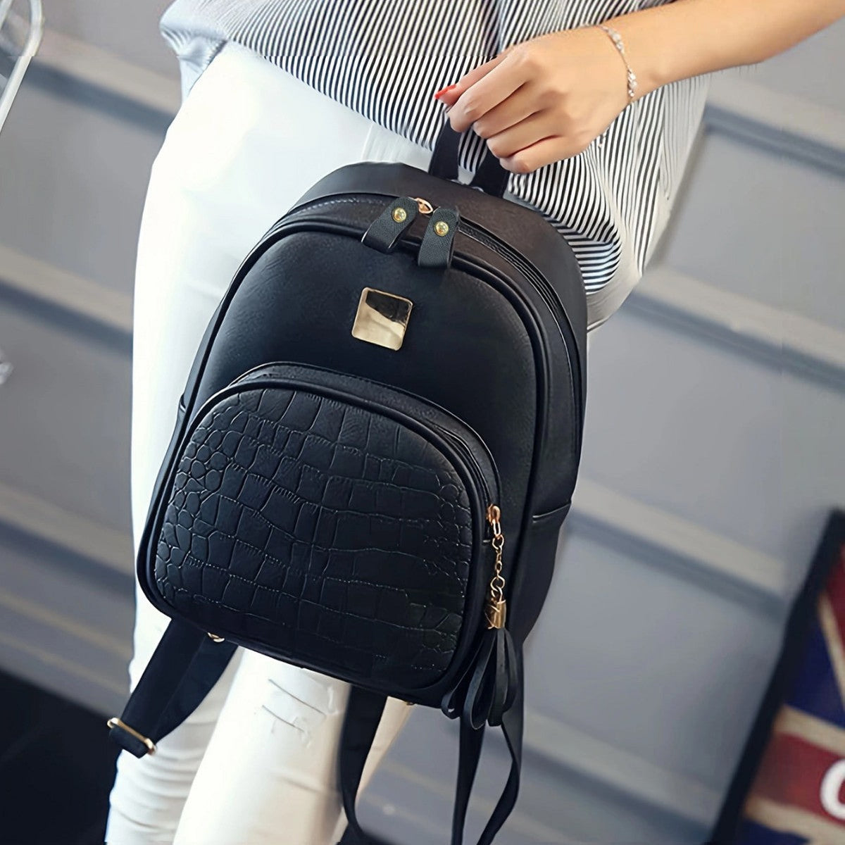 Fashionable backpack with structured material LoungeYard — product view 3