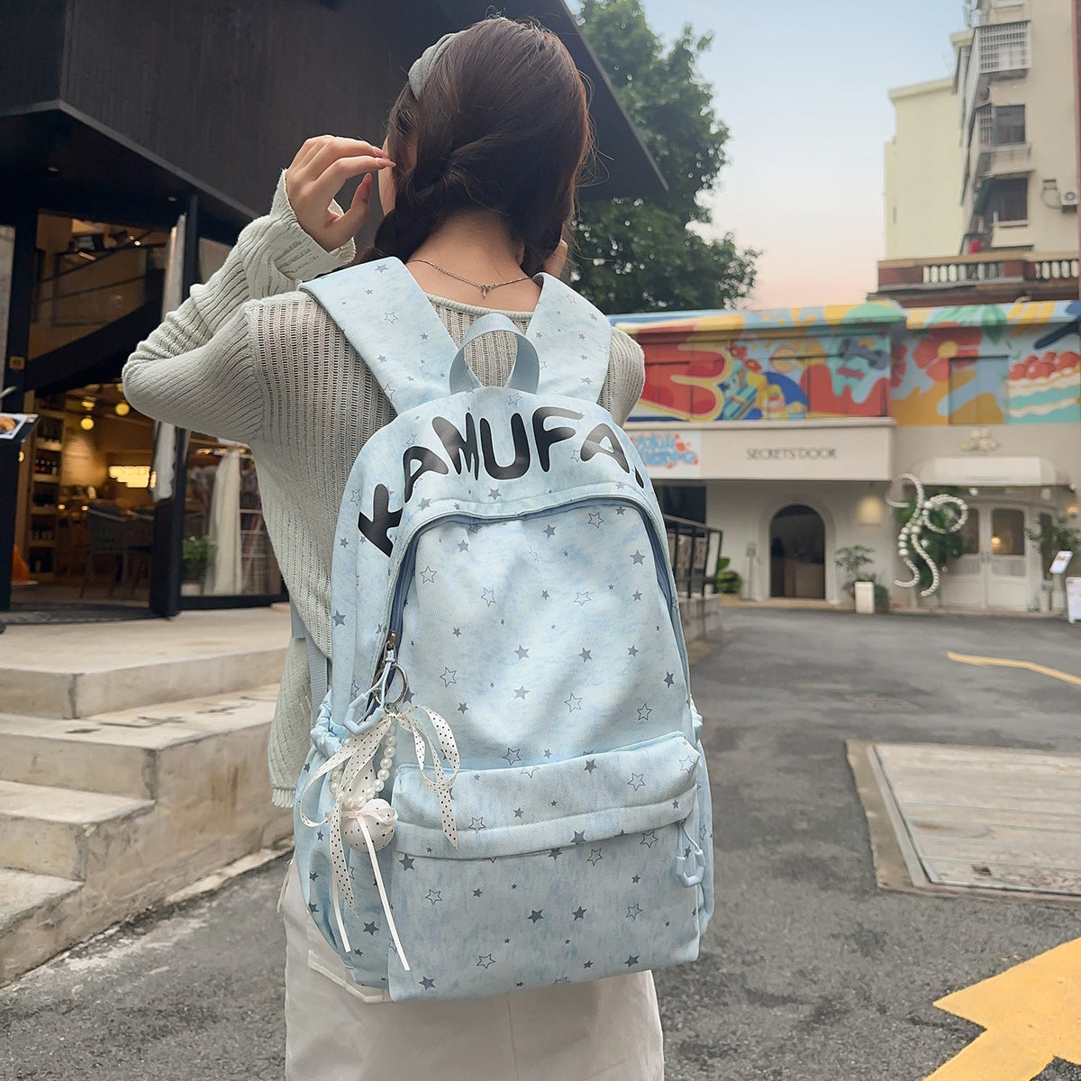 Casual Star-Embellished Backpack LoungeYard — product view 1