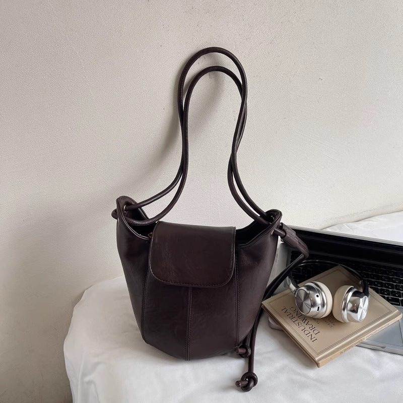 Contemporary Leather Drawstring Bucket Bag LoungeYard — product view 6