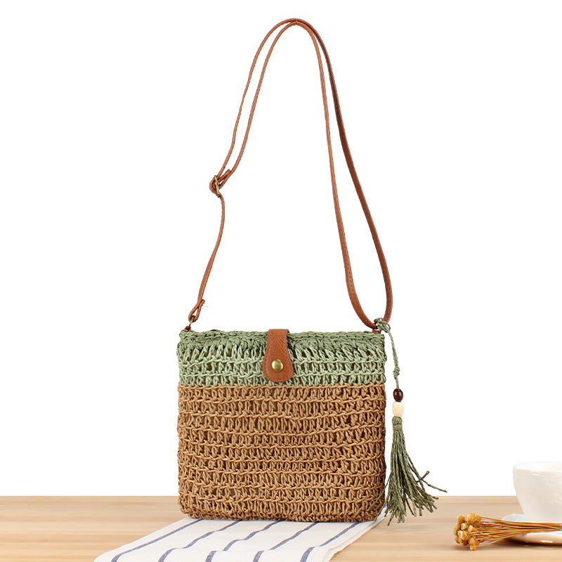 Handmade shoulder bag with tassels and leather accents LoungeYard — product view 5