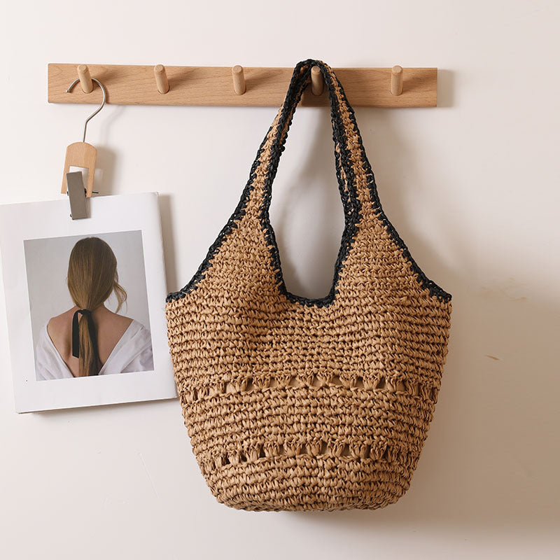 Handmade straw bag with decorative details LoungeYard — product view 7