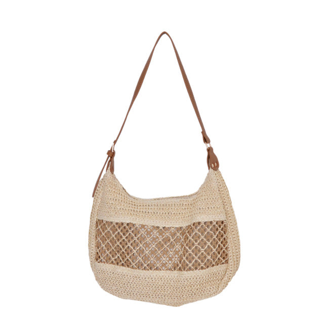 Elegant mesh shoulder bag with leather accents LoungeYard — product view 4