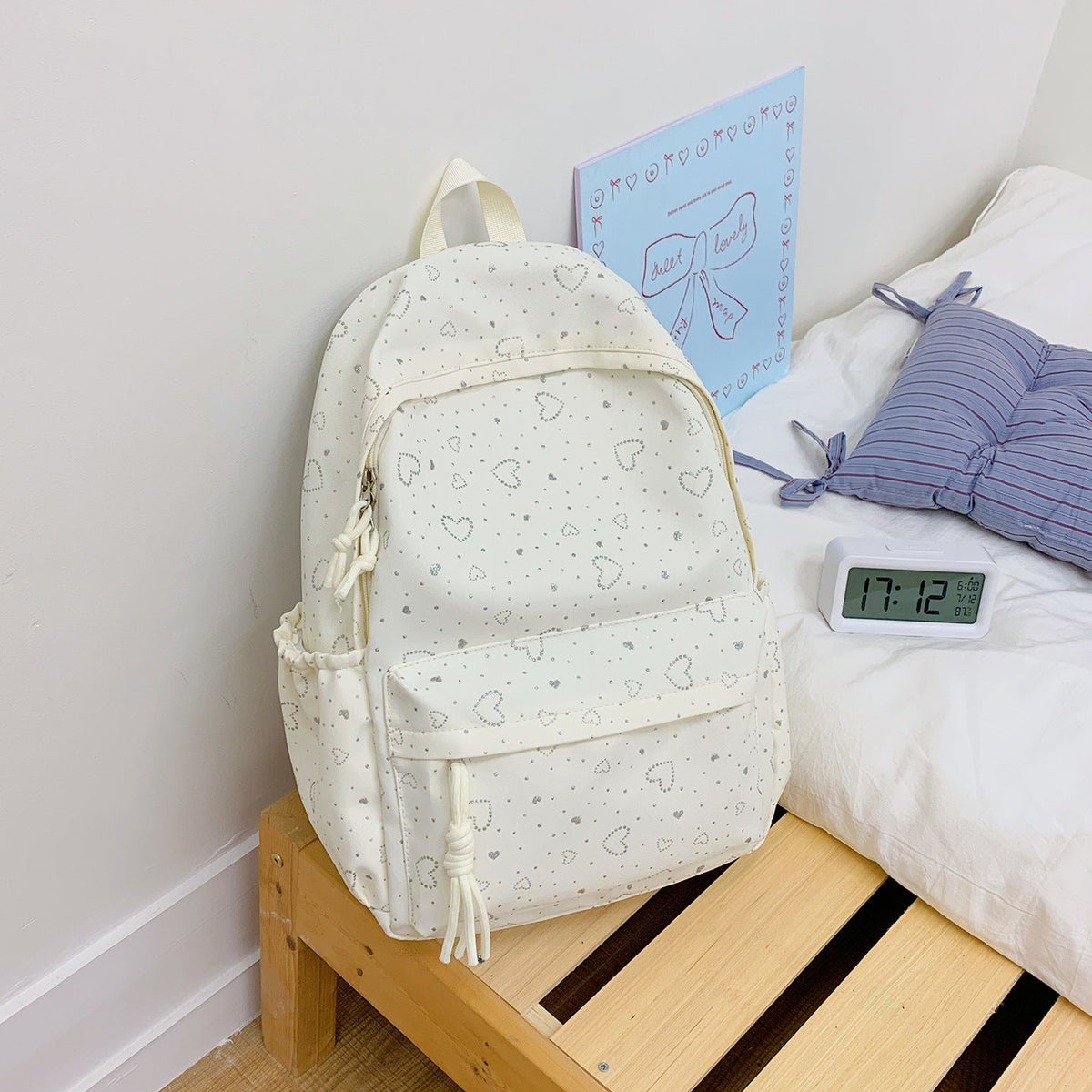 Heart-Patterned School Backpack LoungeYard — product view 6