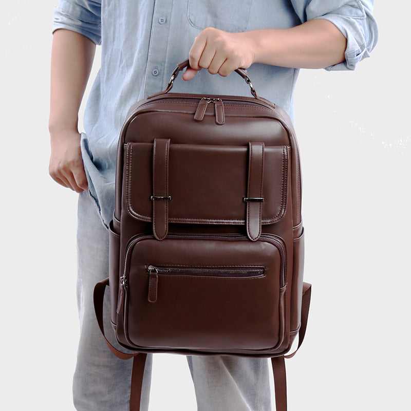 Stylish Multi-Compartment Leather Backpack LoungeYard — product view 2