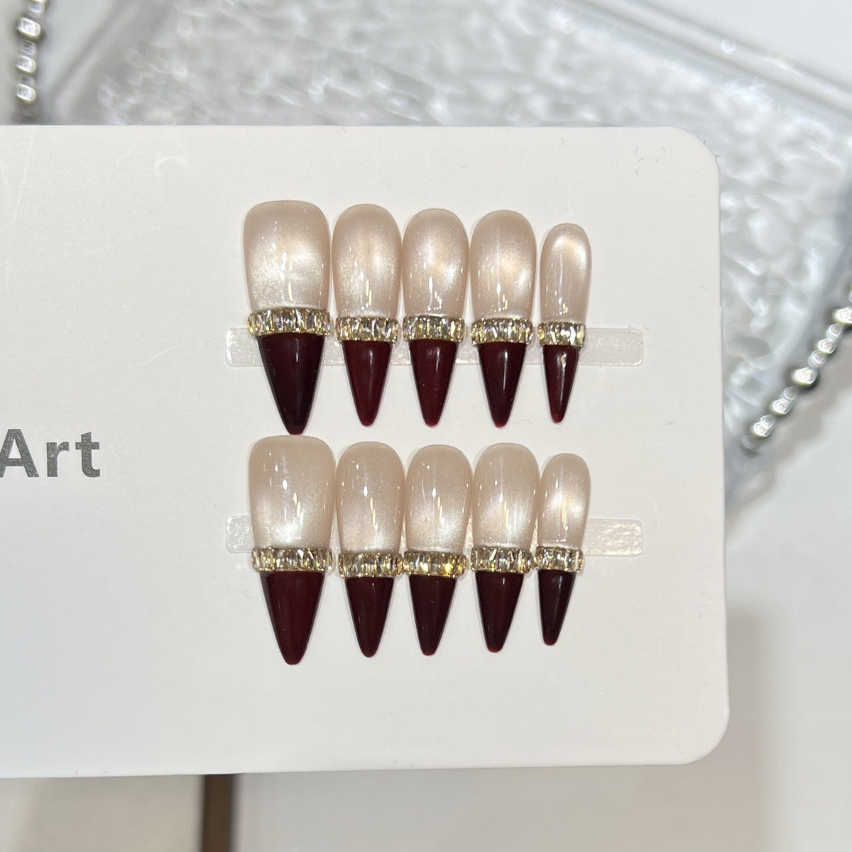 Elegant Pointed Press-On Nail Set with Rhinestone Accents — product view 3