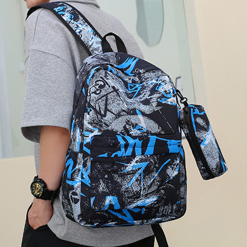 Graffiti Print Multi-Functional Backpack Set LoungeYard — product view 2