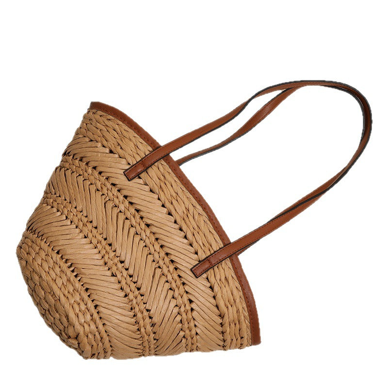 Braided basket bag with innovative leather handles LoungeYard — product view 5