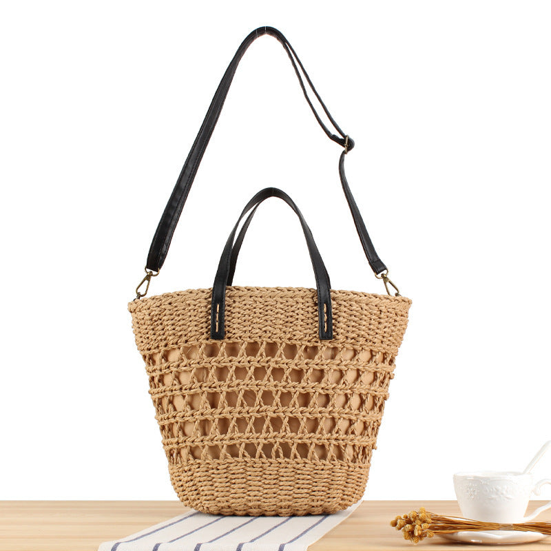 Handmade macrame tote bag with leather accents LoungeYard — product view 5