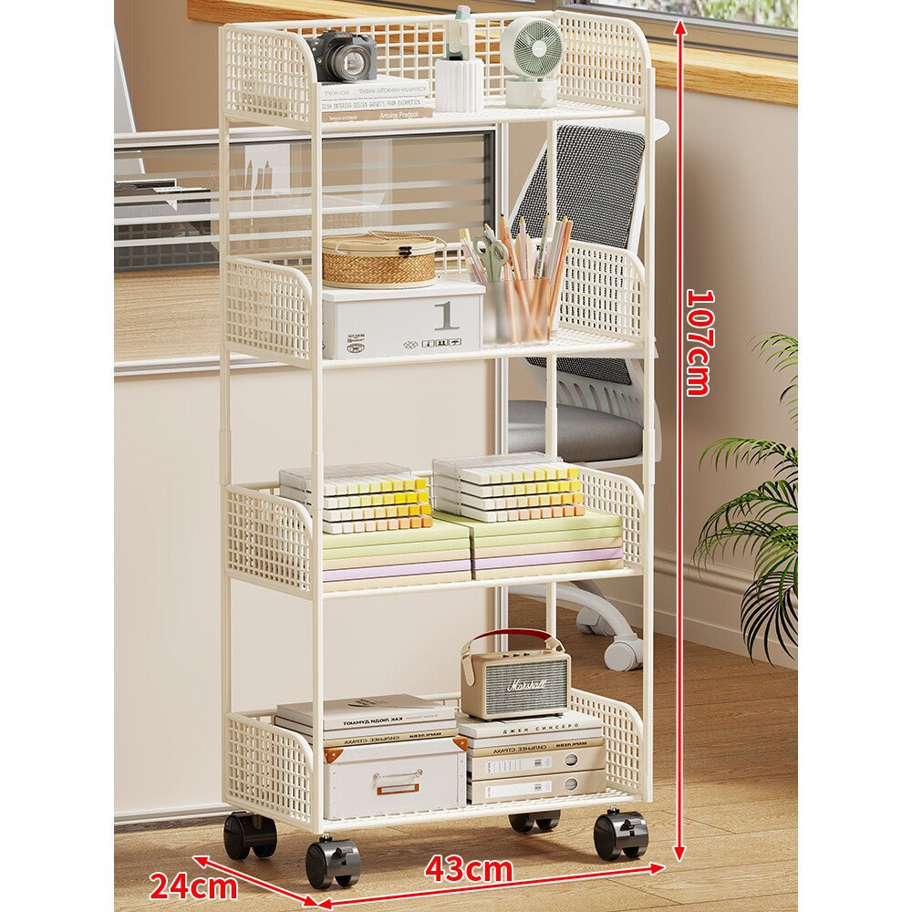 Narrow Vertical Wire-Mesh Utility Cart with Four Deep Basket Shelves and Locking Caster Wheels — product view 7