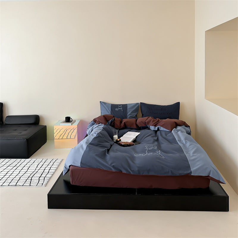 Reversible bedding set with contrasting inserts and fine line embroidery — product view 2