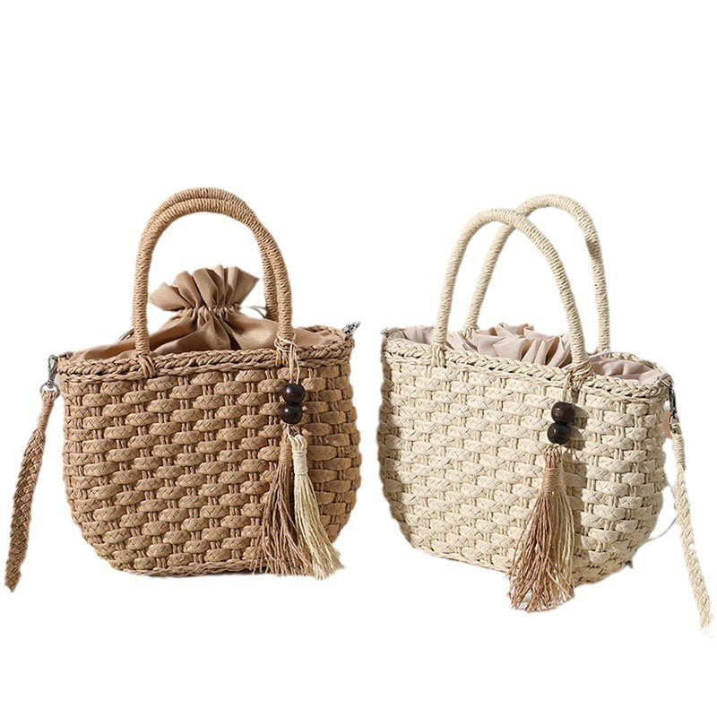Handcrafted Macrame Tote Bag with Decorative Drawstring LoungeYard — product view 5