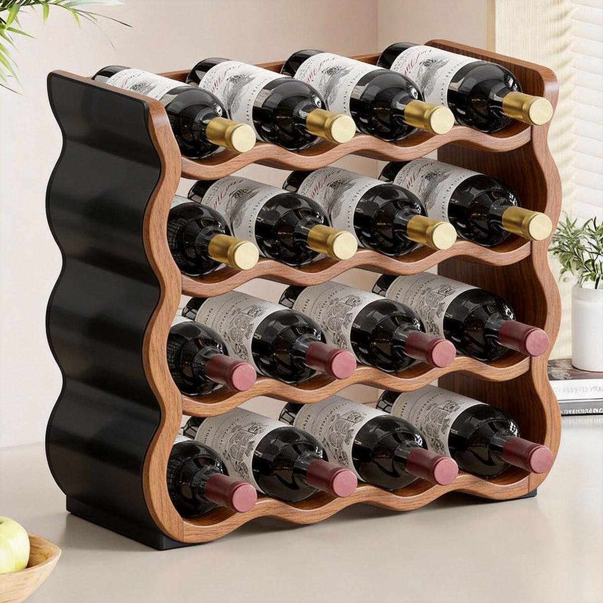 Compact Countertop Walnut Wood Horizontal Wine Bottle Storage Rack — product view 1