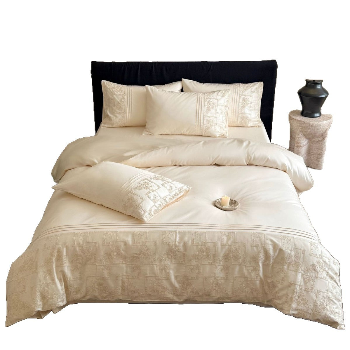 Satin bedding set with woven relief patterns and extra fine thread count — product view 4