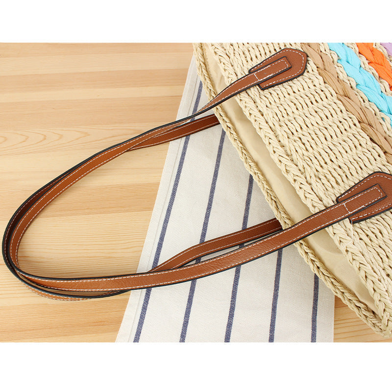 Beautiful braided straw bag with leather handles LoungeYard — product view 2