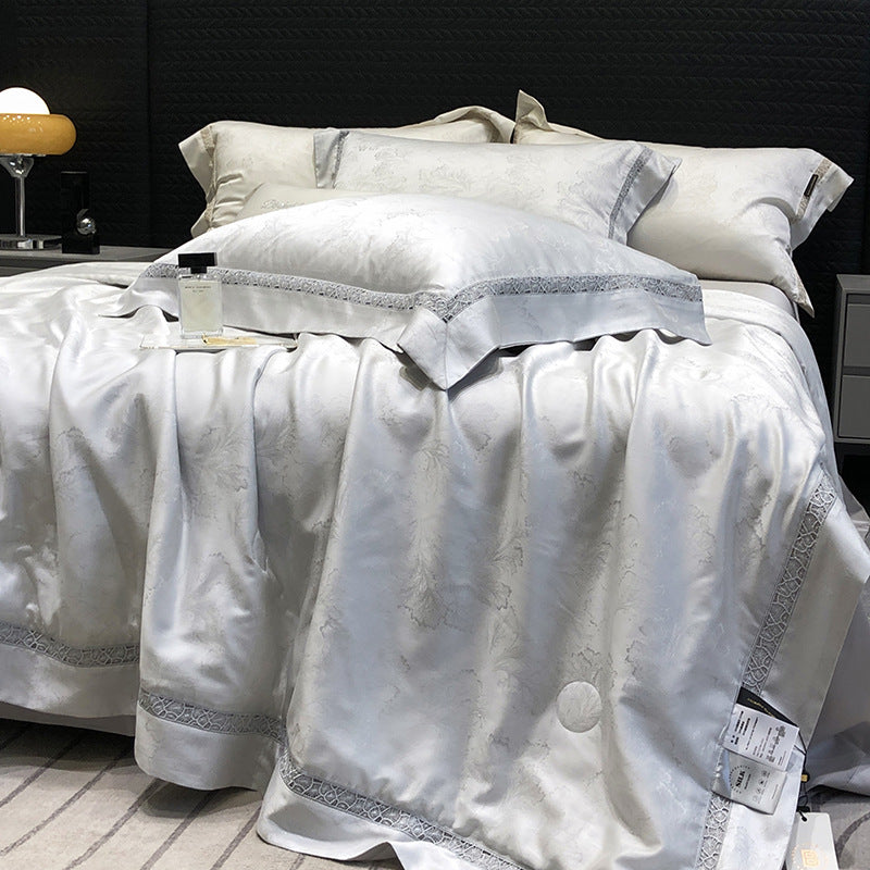 Luxurious satin bedding set with lace trim and fine quilted embellishments — product view 2
