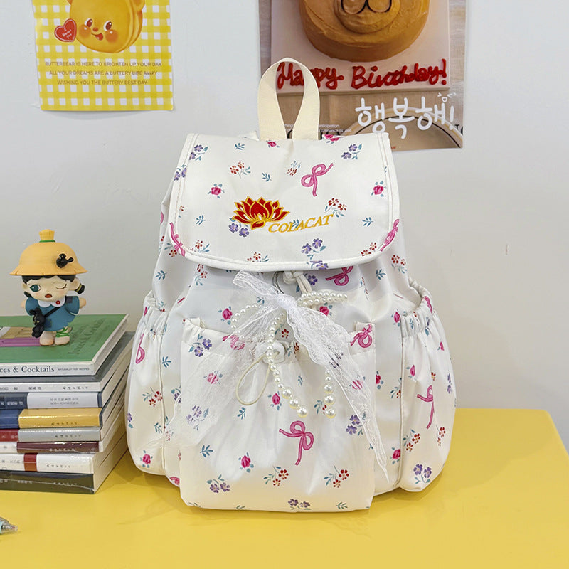Floral-Embellished Drawstring Backpack LoungeYard — product view 6