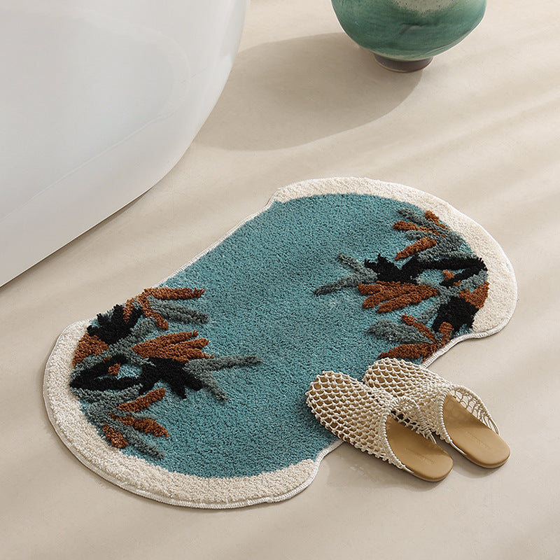 Tufted bath mat rug with botanical textured design LoungeYard — product view 3