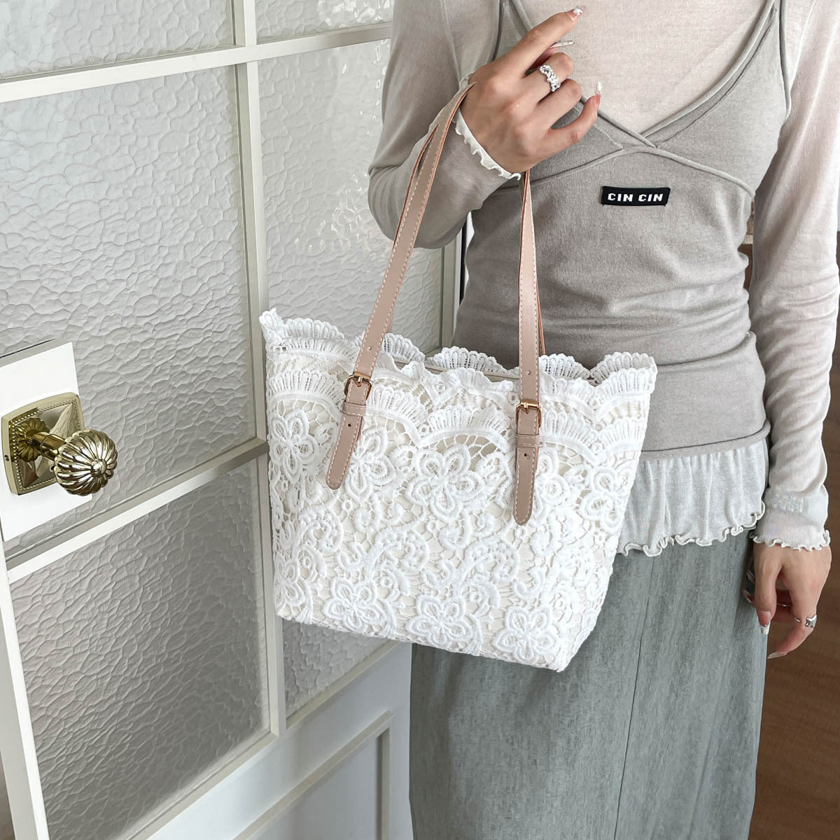 Elegant Lace-Detail Tote Bag — product view 2