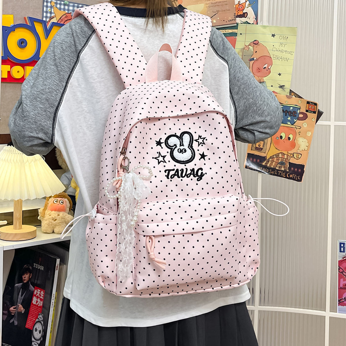Cute Polka Dot Character Backpack LoungeYard — product view 3