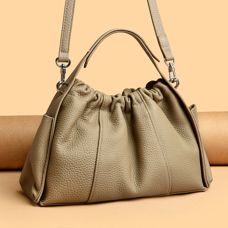 Textured Leather Drawstring Satchel LoungeYard — product view 2
