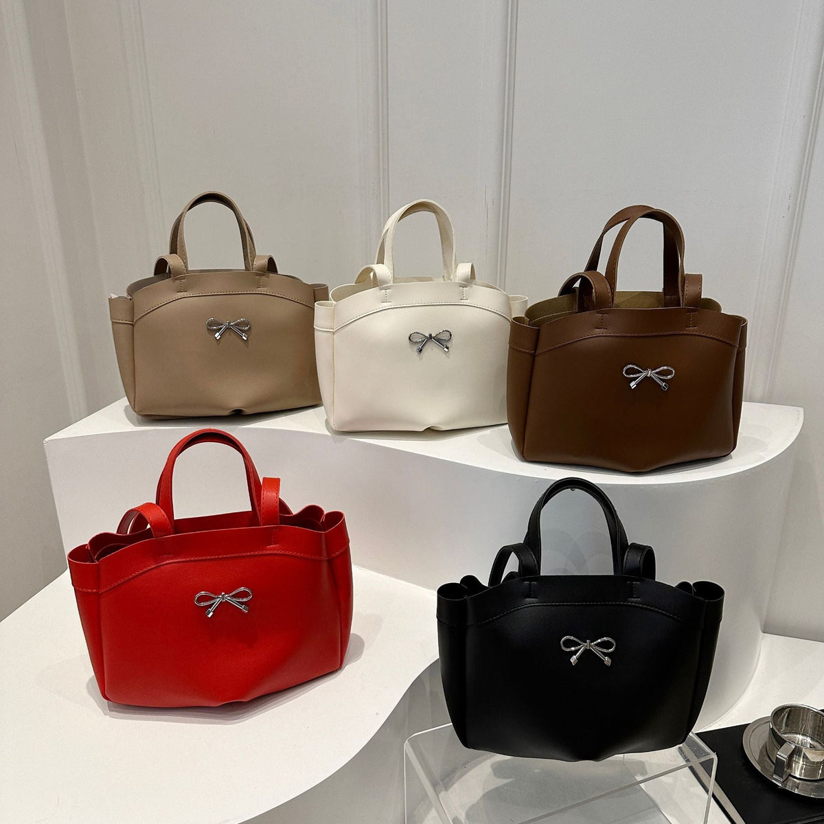 Elegant Bow Accent Handheld Tote Bag LoungeYard — product view 4