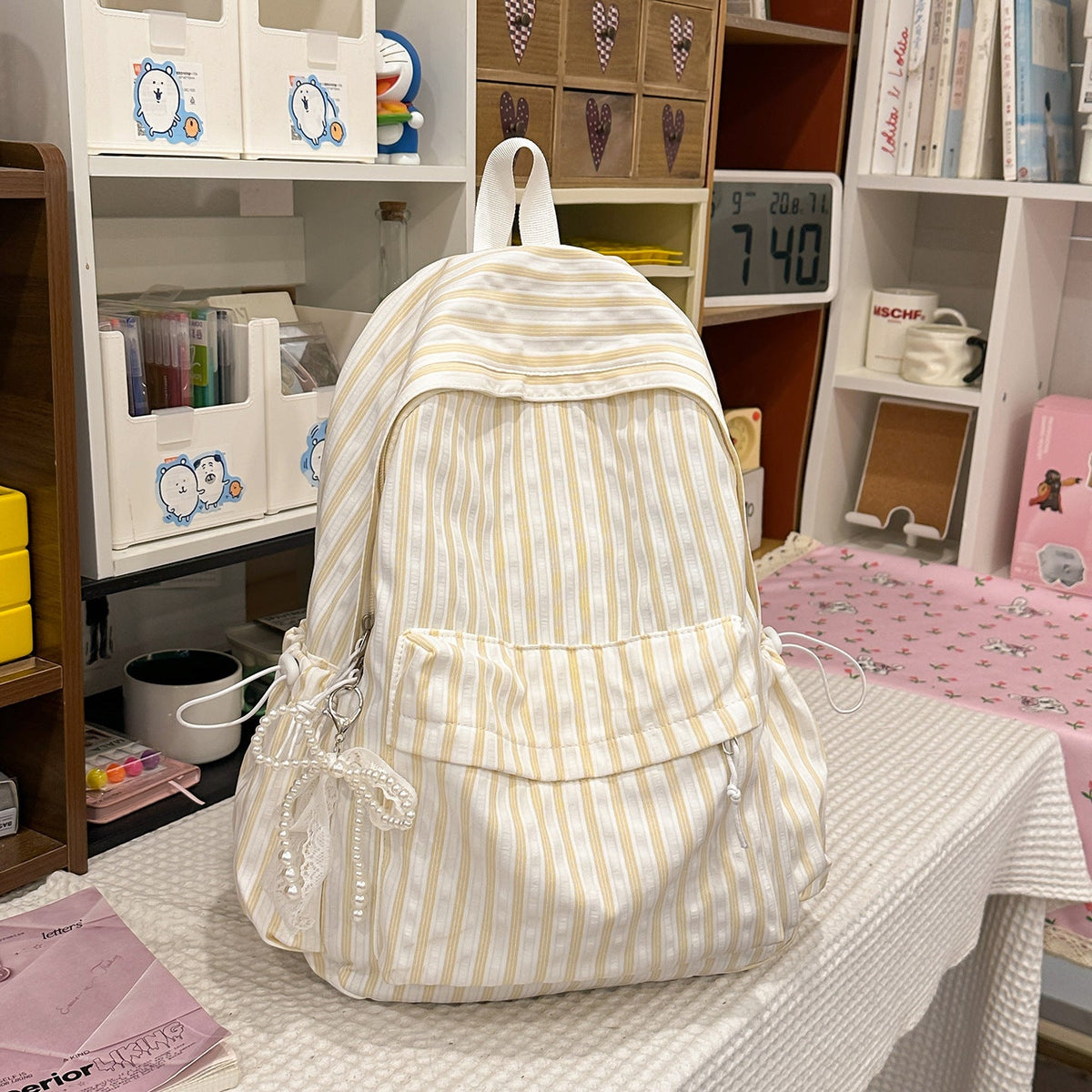 Chic Striped Canvas Backpack LoungeYard — product view 6