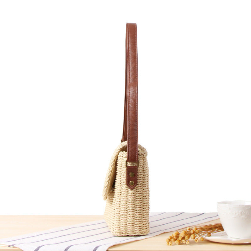 Woven Natural Material Handbag with Removable Shoulder Strap LoungeYard — product view 3