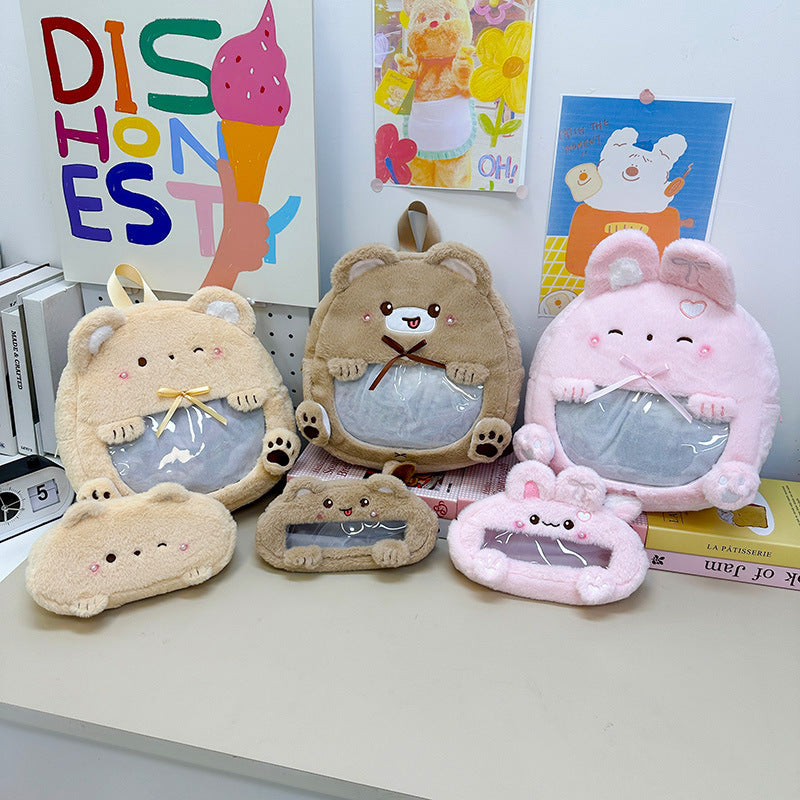 Plush children's backpack with animal motif and practical viewing window LoungeYard — product view 1