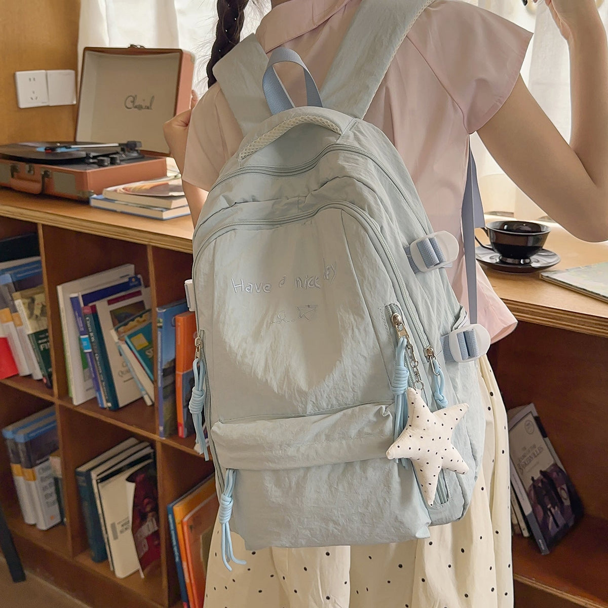 Multi-Pocket Casual Backpack with Inspirational Quote LoungeYard — product view 3