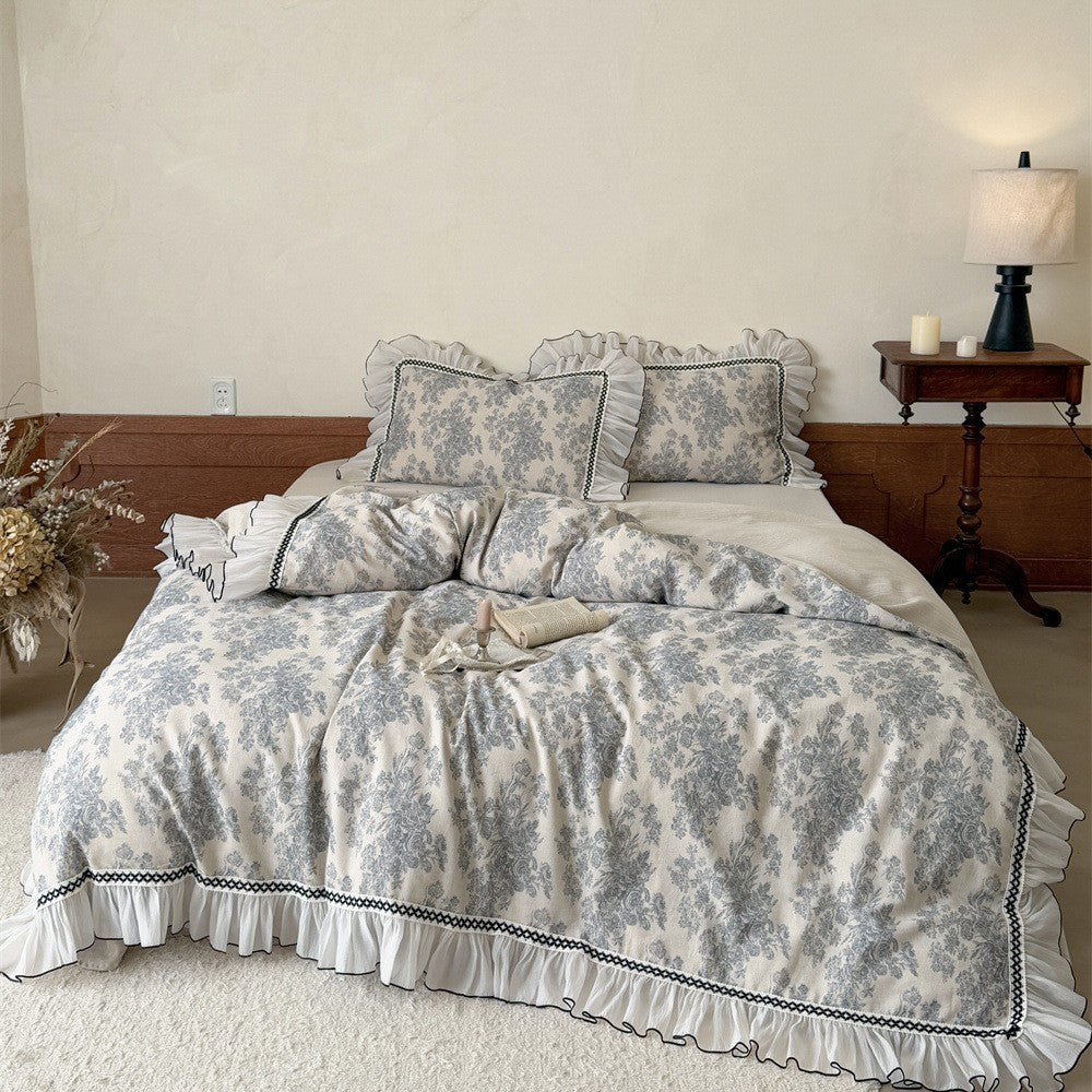 Romantic bedding set with ruffles and fine floral jacquard — product view 6