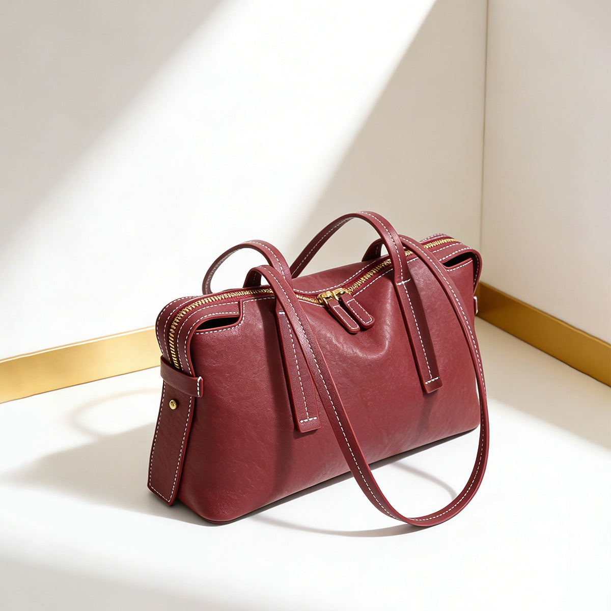 Structured Rectangular Shoulder Tote with Long Double Handles and Top Zip — product view 2
