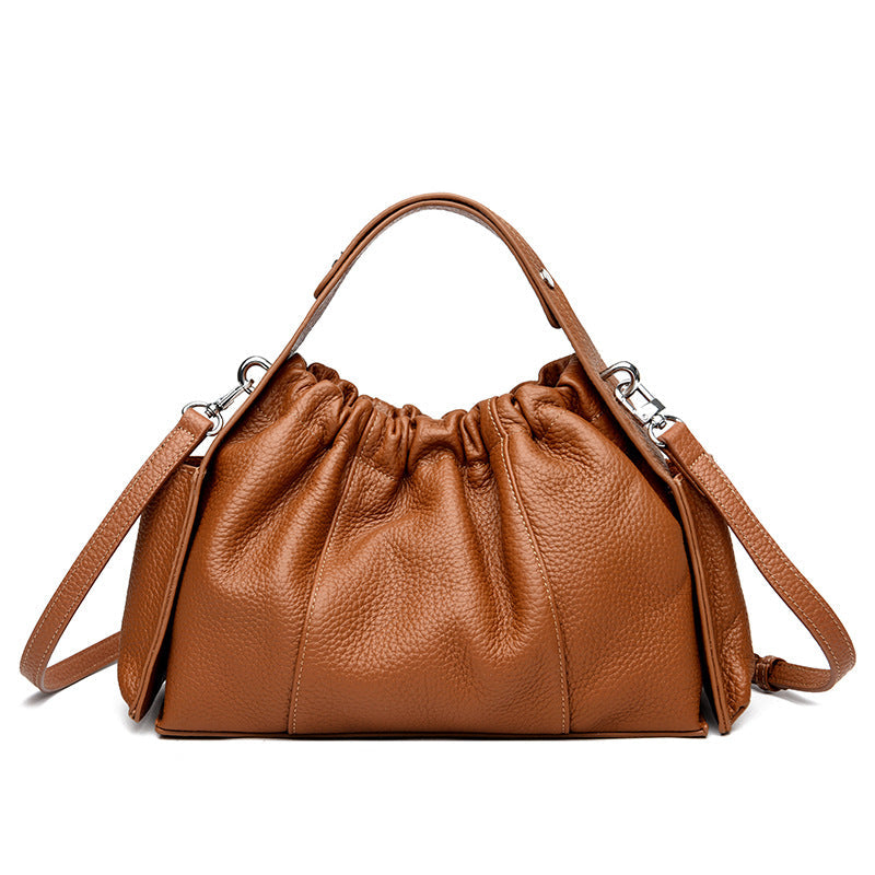 Textured Leather Drawstring Satchel LoungeYard — product view 6
