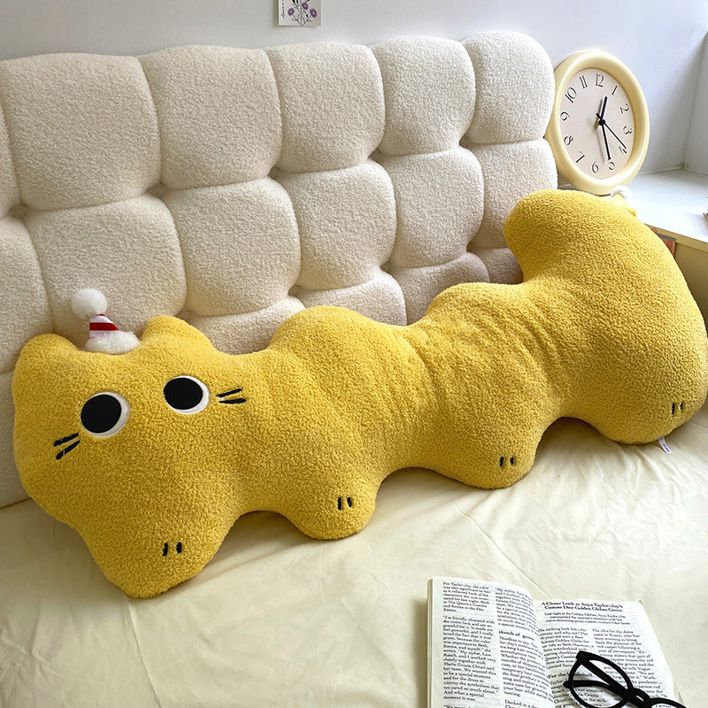 Extra-long plush neck support pillow in wavy cat shape — product view 1