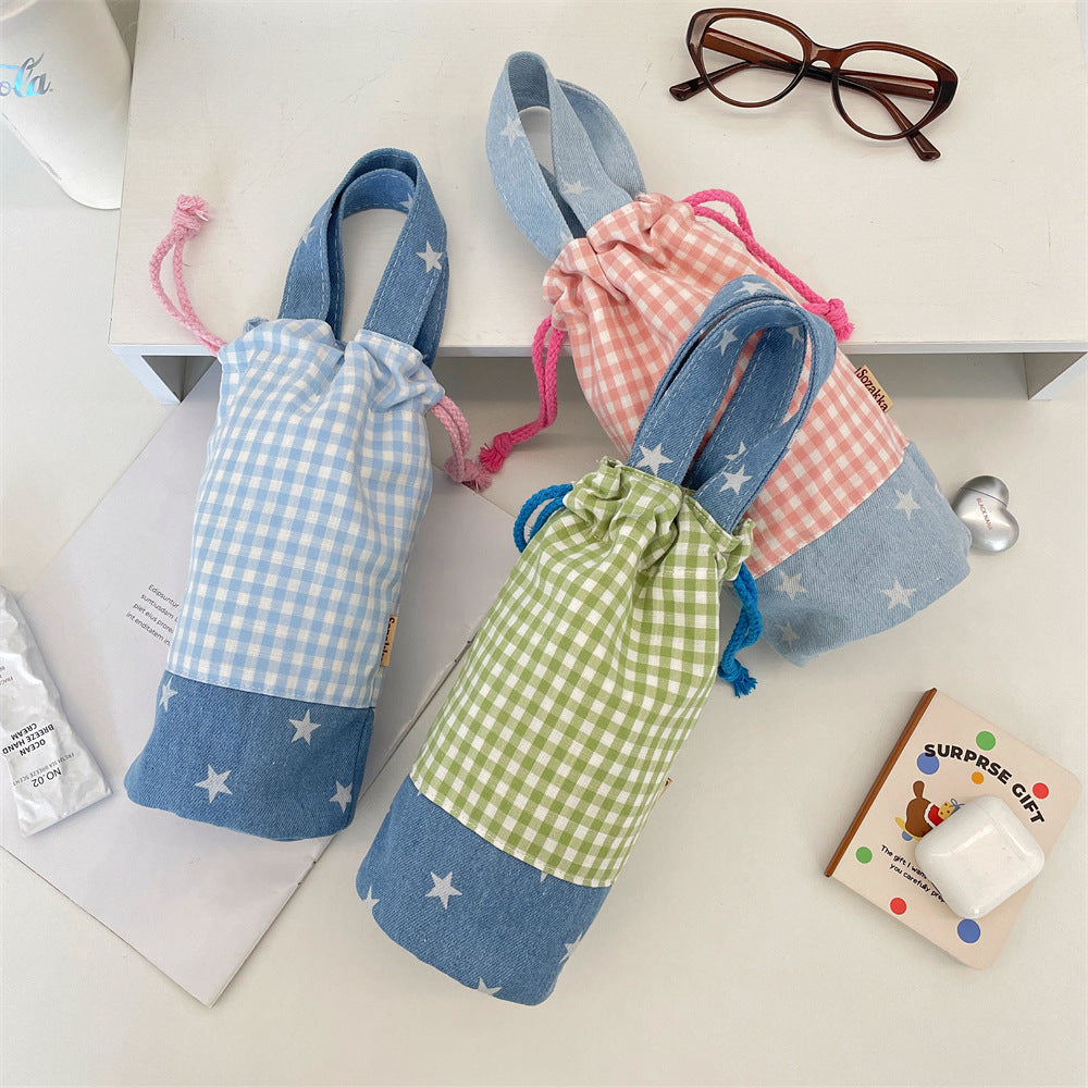 Drawstring Bottle Pouch with Denim Base and Carry Handle LoungeYard — product view 3