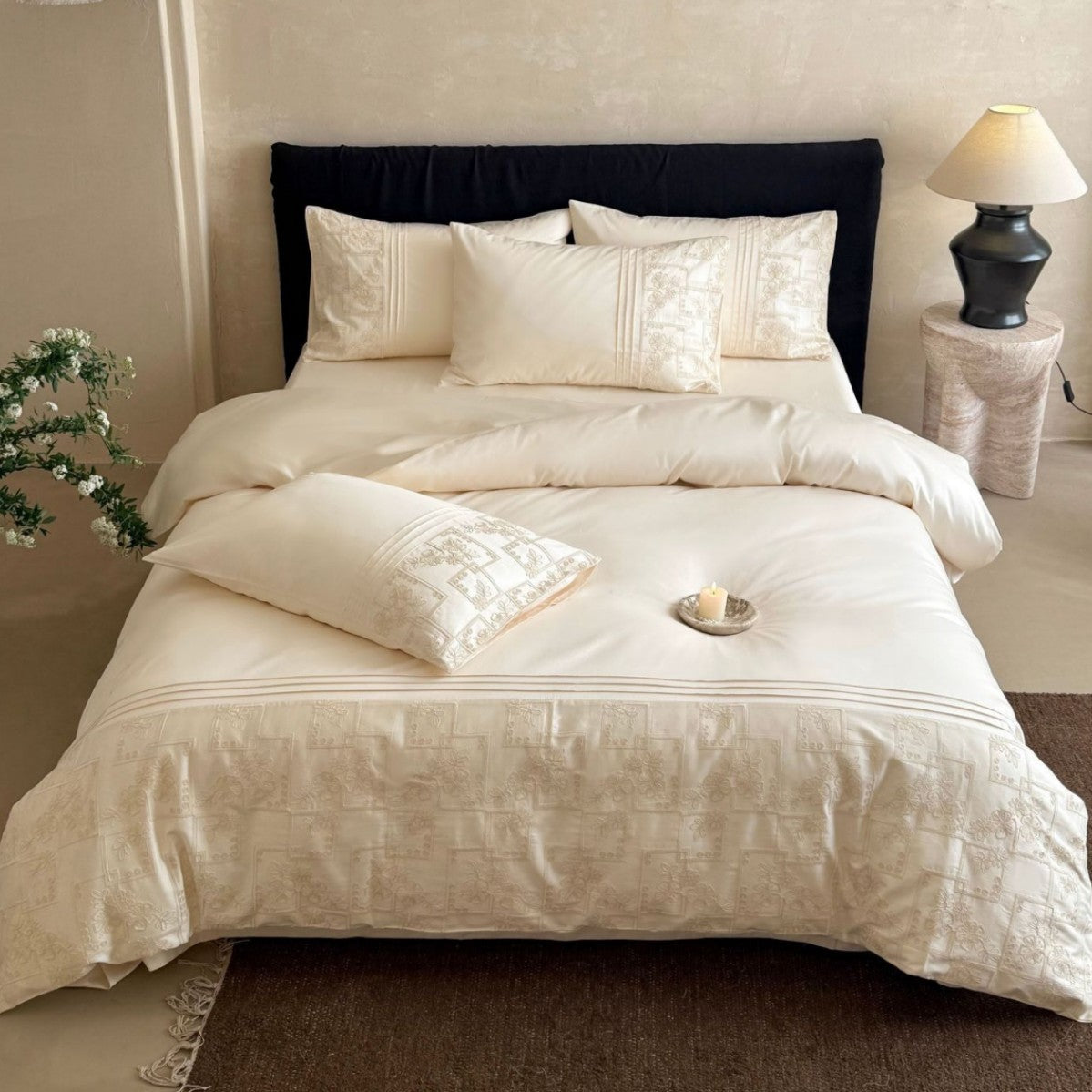 Satin bedding set with woven relief patterns and extra fine thread count — product view 5