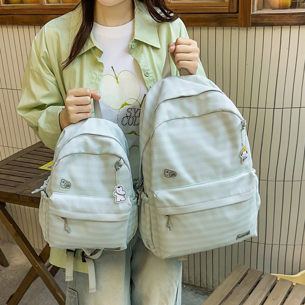 Cute Cartoon Design Striped Backpack LoungeYard — product view 2