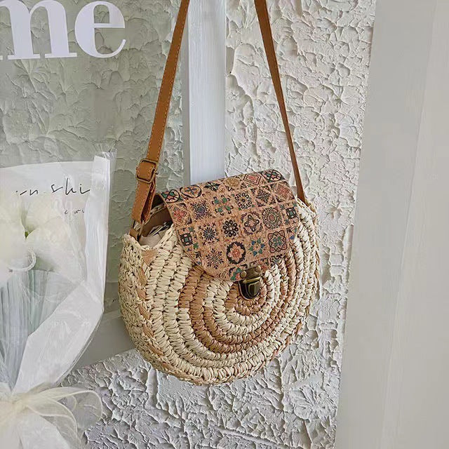 Round Bast Bag with Adjustable Leather Strap LoungeYard — product view 3