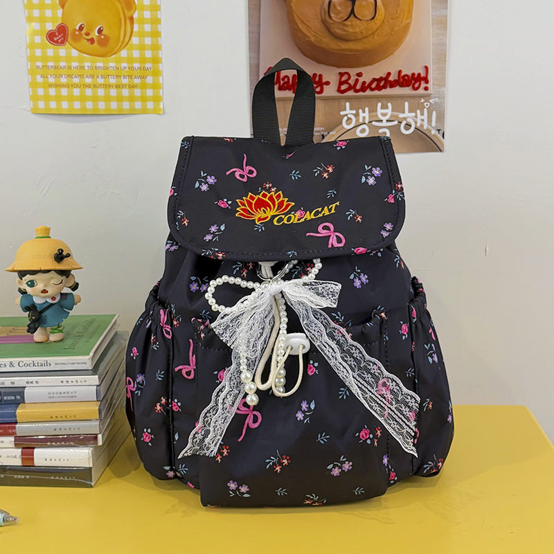 Floral-Embellished Drawstring Backpack LoungeYard — product view 7