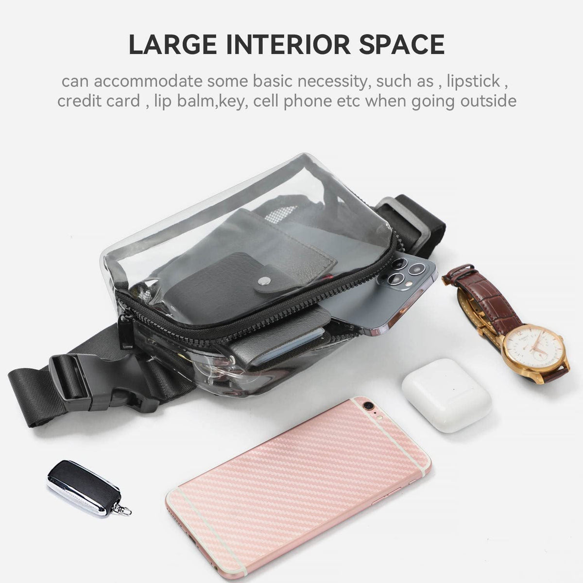 Transparent shoulder bag with mesh side pockets LoungeYard — product view 1