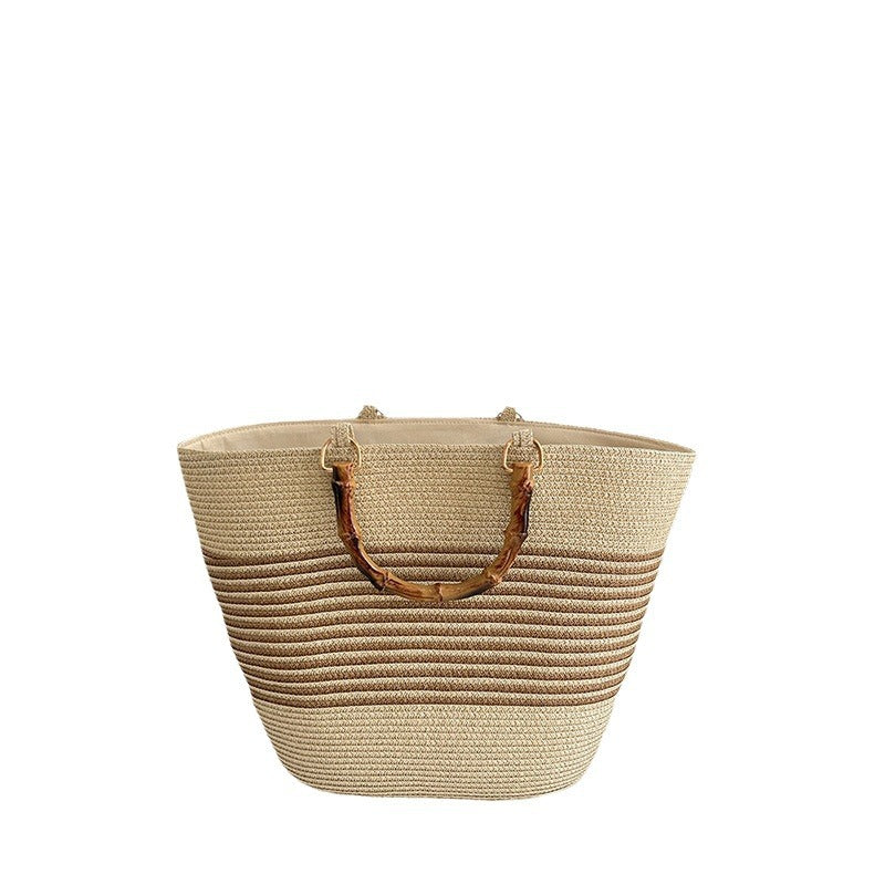 Stylish straw bag with high-quality wooden handle LoungeYard — product view 4