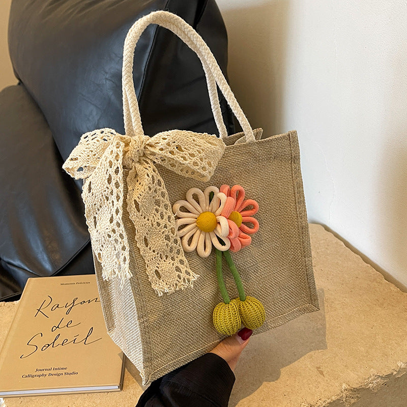 Decorative Floral Accent Tote Bag — product view 3