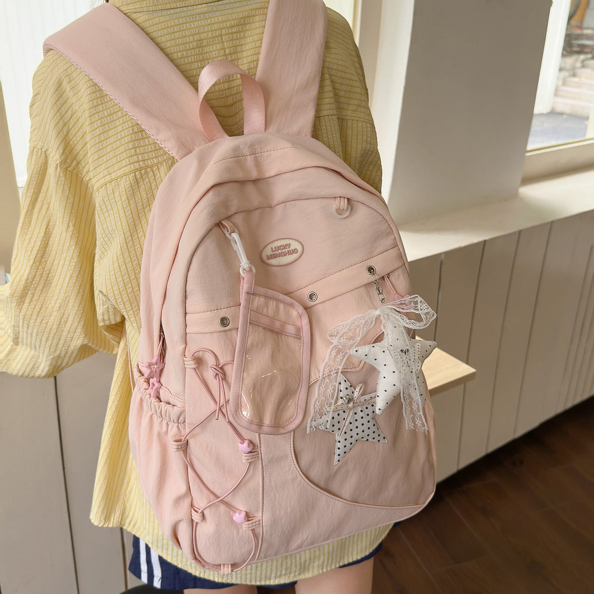 Heart-Appliqué Casual Backpack LoungeYard — product view 1