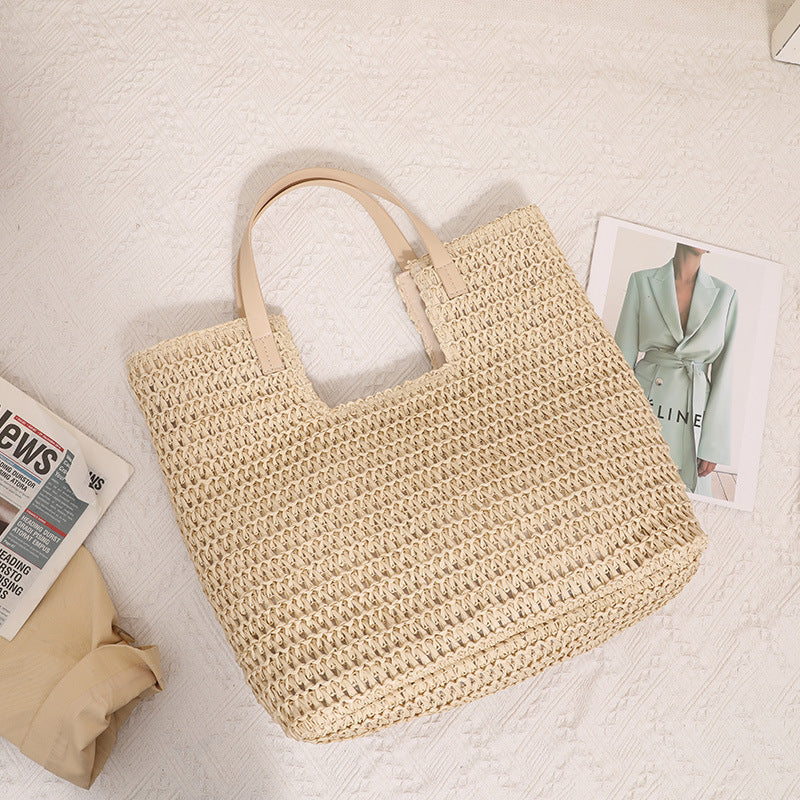 Elegant Woven Tote Bag with Sturdy Leather Handles LoungeYard — product view 3