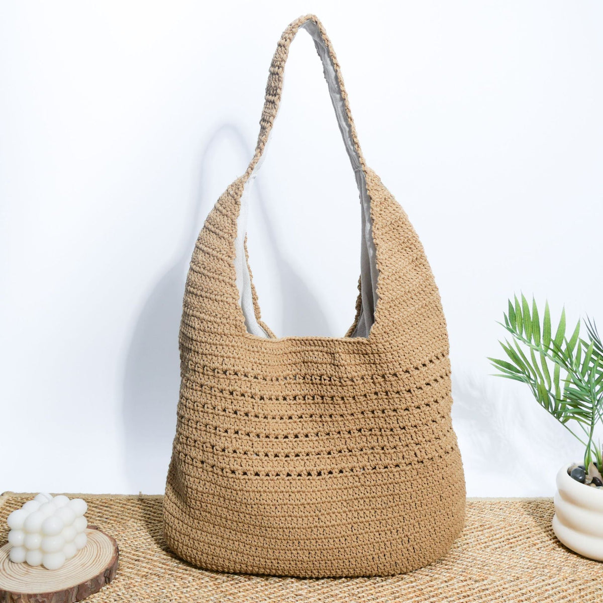 Handmade macrame shoulder bag with ergonomic shoulder strap LoungeYard — product view 6