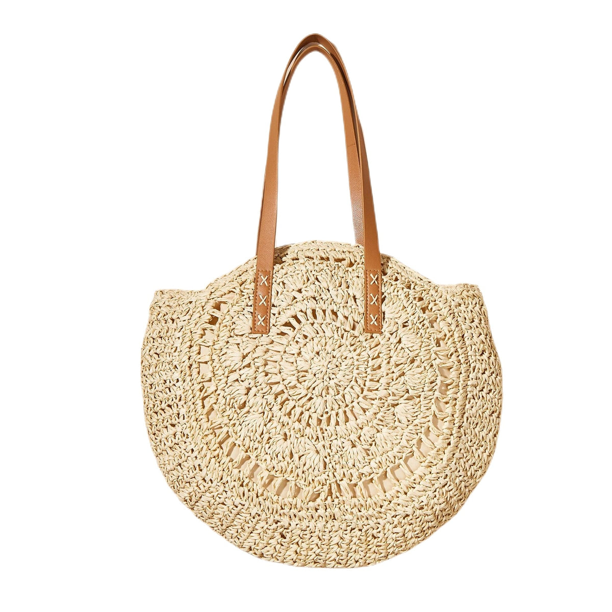 Handcrafted Round Straw Bag with Elegant Leather Handles LoungeYard — product view 4